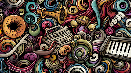 Abstract Classical music hand drawn doodle banner cartoon vector image