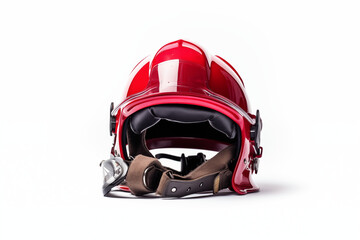 Fototapeta premium red firefighter helmet isolated on white. generative AI