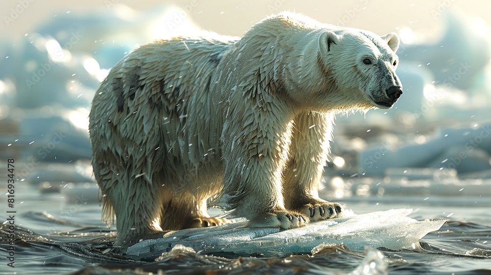 Wall mural environment concept, an image of a polar bear stranded on a small, melting ice floe in the arctic. i