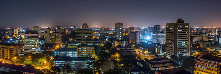 Stylized Night View of Harare Cityscape with Illuminated Skyscrapers