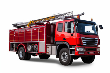 red fire truck isolated on white. generative AI