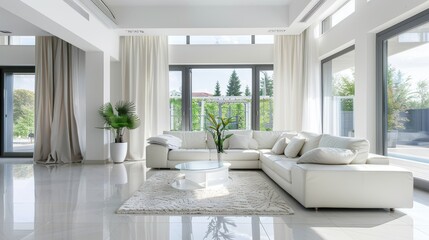 Fototapeta premium Modern Living Room with Gray Decor and Elegant Furniture, Bright and Airy Interior, Ideal for Contemporary Home Design and Comfort