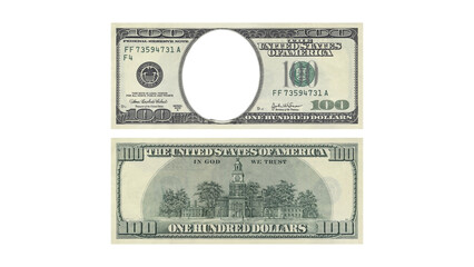 Realistic 100 Dollar Bill Mockup on White Background