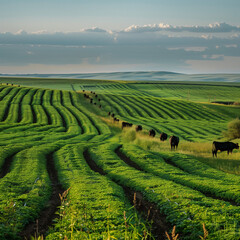 green pasture with cows