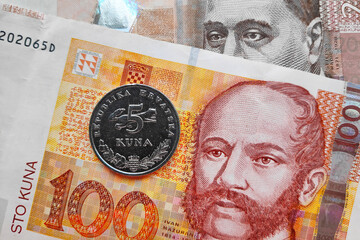 Coin and Croatian Kuna banknotes