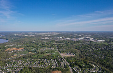 Cincinnati International Airport and surrounding suburbs, warehouses and rural areas