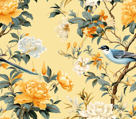 Seamless pattern of flowers and nature. Pastel tones. Natural background.