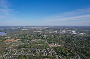 Cincinnati International Airport and surrounding suburbs, warehouses and rural areas