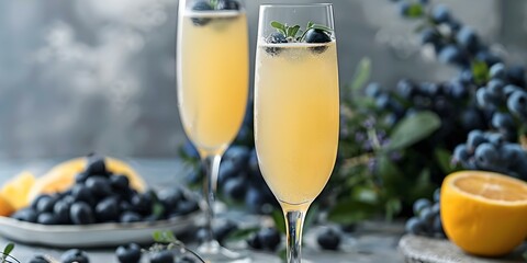 Elevate Your Brunch Experience with a Sophisticated Bellini Cocktail in a Tall Champagne Flute. Concept Brunch, Bellini Cocktail, Sophisticated, Champagne Flute, Elevated Experience