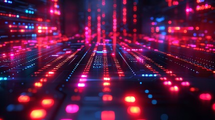 Fototapeta premium Dark background lit up by vibrant red and blue lights, creating a striking contrast