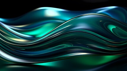 Digital technology glass dark green and blue curve poster background