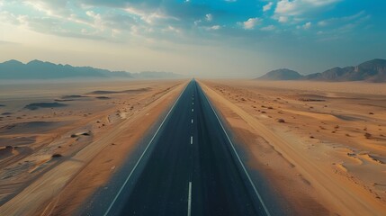 Fototapeta premium Aerial view of desert road in Saudi Arabia. 