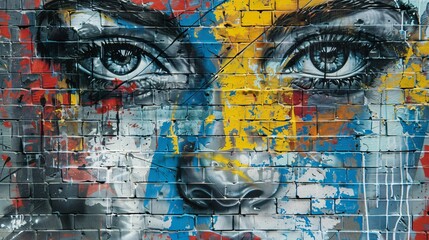 Stylish street graffiti with a womans face, wall art