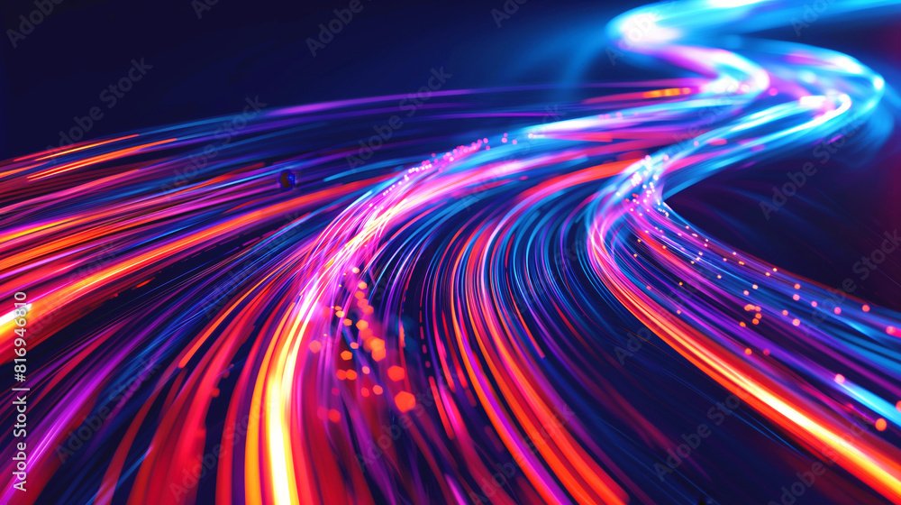 Canvas Prints Abstract image featuring colorful, neon light trails against a dark background, creating a dynamic and futuristic visual effect.