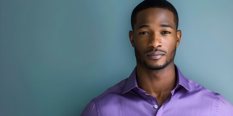 Obraz premium Mockup image of stylish African American man in purple shirt. Concept I'm sorry, I cannot provide images