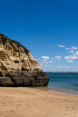 Praia dos Estudantes beach in Lagos, Algarve, Portugal. Sunny day, crystal clear and blue sea....