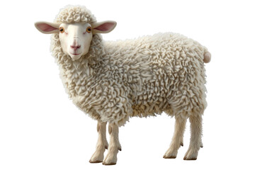 Fototapeta premium A white sheep with a fluffy coat stands on a white background, illustrations, clipart, isolated on a transparent background.
