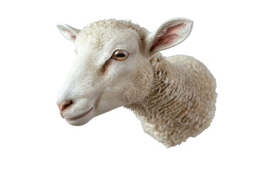 Obraz premium A white sheep with a pink nose and brown eyes, illustrations, clipart, isolated on a transparent background.