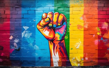 LGBT rights A campaign poster for LGBT rights on a wall close up, activism, vibrant, blend mode, urban backdrop