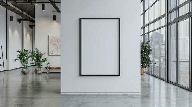 Blank Poster Frame in Minimalist Room with Natural Decor Elements