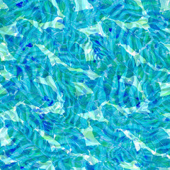 Tropical leaves in water seamless watercolor abstract pattern