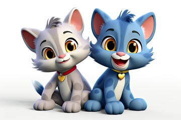 Fototapeta premium A pair of cats are seated side by side, resting comfortably in each others presence. Generative AI