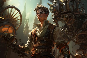 A man stands in front of a large machine, inspecting its components. Generative AI