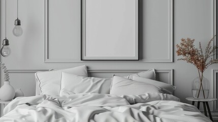 Chic Monochromatic Bedroom Decor with Minimalist Poster Frame Styled Setup