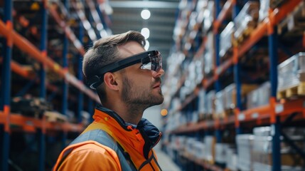  Depict warehouse workers wearing AR glasses that display digital overlays indicating the location of items to be picked, improving accuracy and efficiency in order fulfillment 