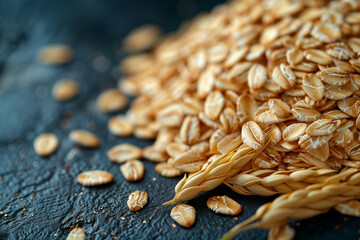 Obraz premium Background with close-up oat grain. Concept of whole organic grain or ancient groats.