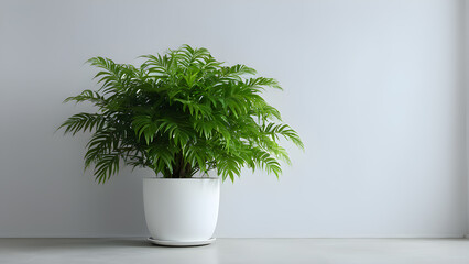 Fototapeta premium a plant in a white pot is sitting on a table.