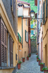 Typical street in Bellagio on Lake Como in Italy