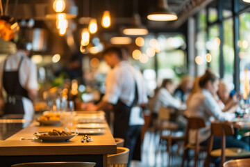 Blurred Restaurant Background with People - Generative AI.