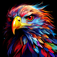 The majesty of the eagle with its sharp eyes and strong beak. Abstract eagle symbol. Bright watercolor.
