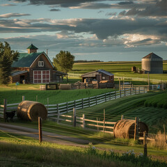 Canadian agriculture field and barn scene
