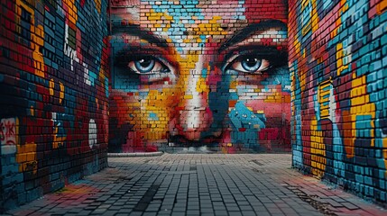 Fototapeta premium brick wall with a piece of street art that has captured the attention of passersby and sparked conversations, creating a sense of community and shared experience.illustration