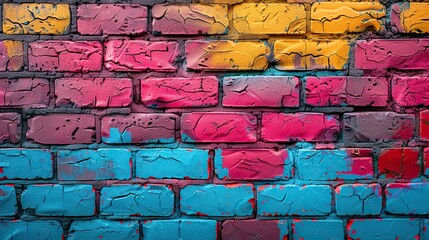 Fototapeta premium brick wall with a piece of street art that has become a beloved landmark and a cherished part of the neighborhood, adding character and vibrancy to the local landscape.stock image