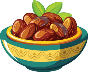 arabian Dates fruit on bowl vector illustration