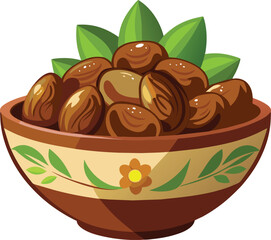 arabian Dates fruit on bowl vector illustration