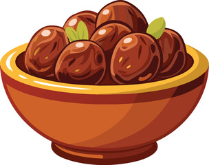 arabian Dates fruit on bowl vector illustration