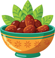 arabian Dates fruit on bowl vector illustration