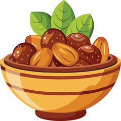 arabian Dates fruit on bowl vector illustration