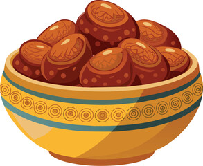 arabian Dates fruit on bowl vector illustration