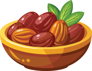 arabian Dates fruit on bowl vector illustration