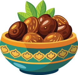 arabian Dates fruit on bowl vector illustration