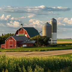 Canadian agriculture field and barn scene