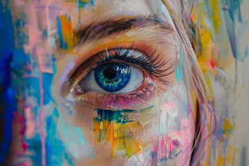 Closeup of a human eye with vibrant paint strokes as a metaphor for creativity and vision