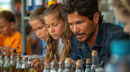 science teacher conducting an experiment with students, showcasing the hands-on learning opportunities that allow students to apply scientific concepts in practical ways.stock photo