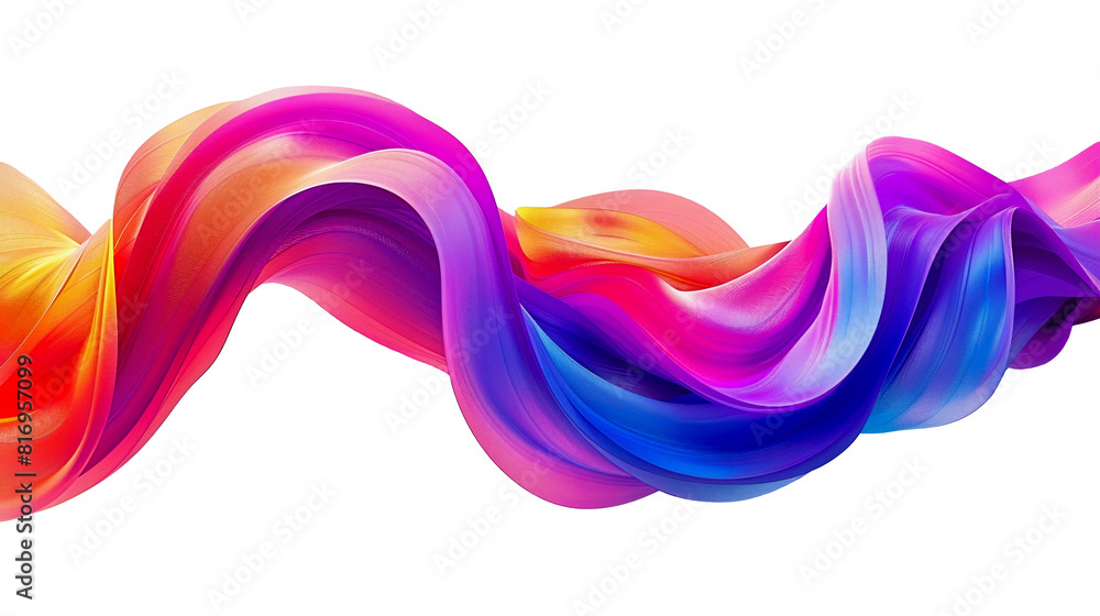 Poster 3d rendering of a colorful twisted wave in motion on a transparent background, smooth multicolored w