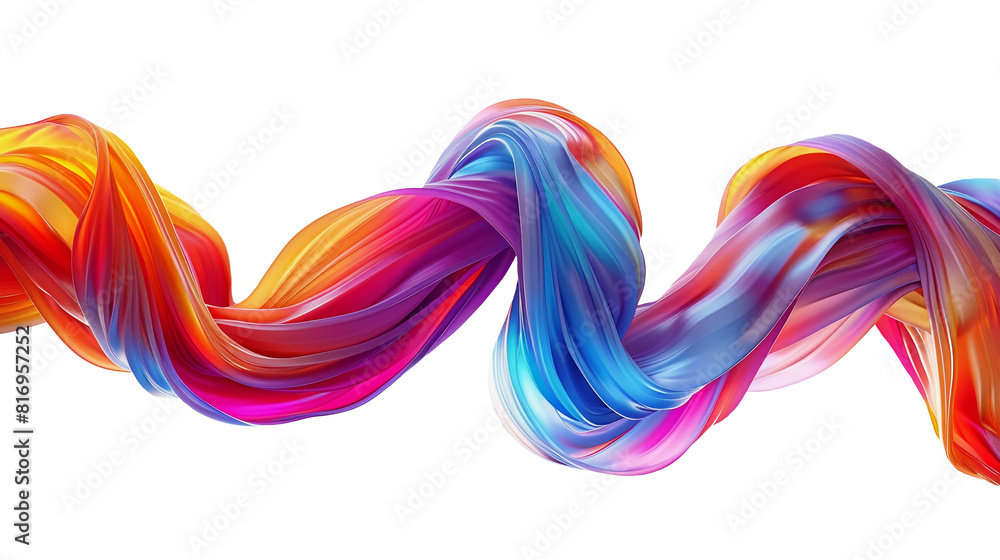 Poster 3d rendering of a colorful twisted wave in motion on a transparent background, smooth multicolored w